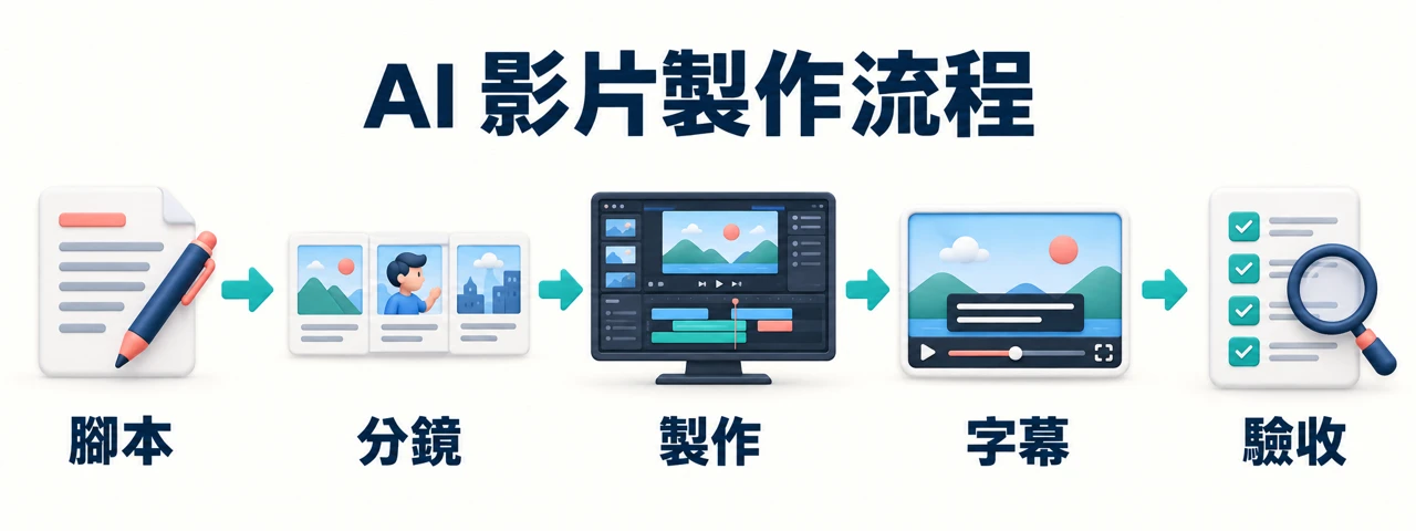 AI影片製作五步流程:腳本、分鏡、製作、字幕、驗收