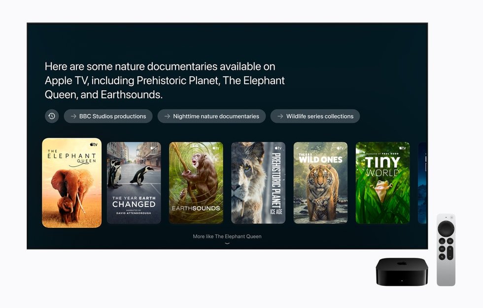 Apple TV 4K 全螢幕 Siri AI 依提問列出自然紀錄片