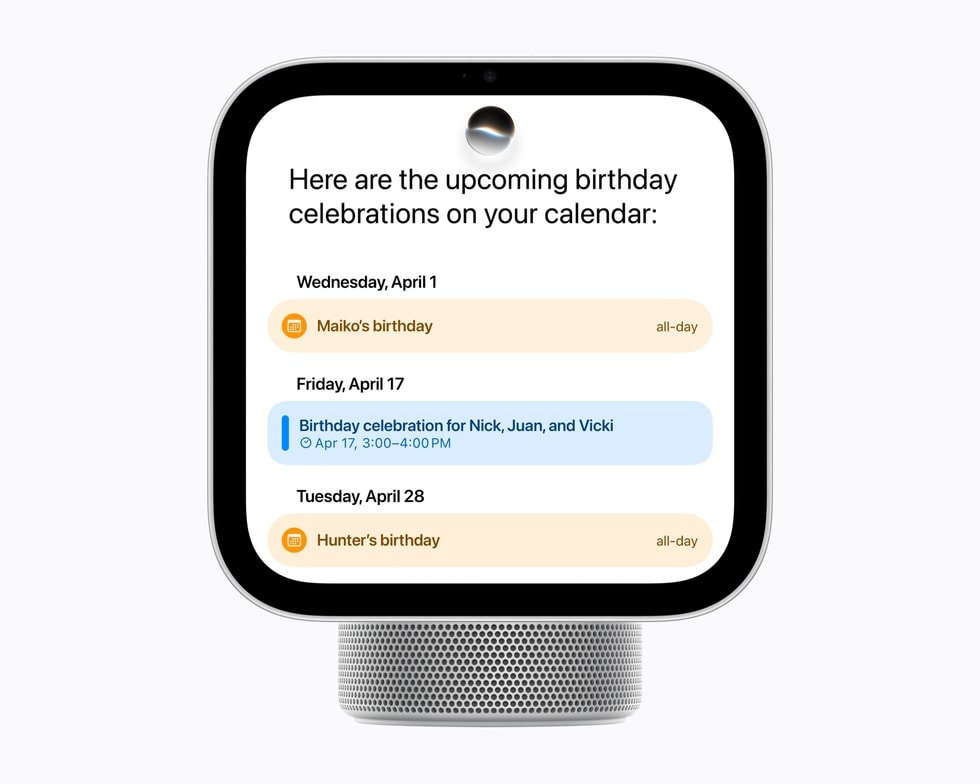 HomeView 上的 Siri AI 從行事曆整理出使用者的行程