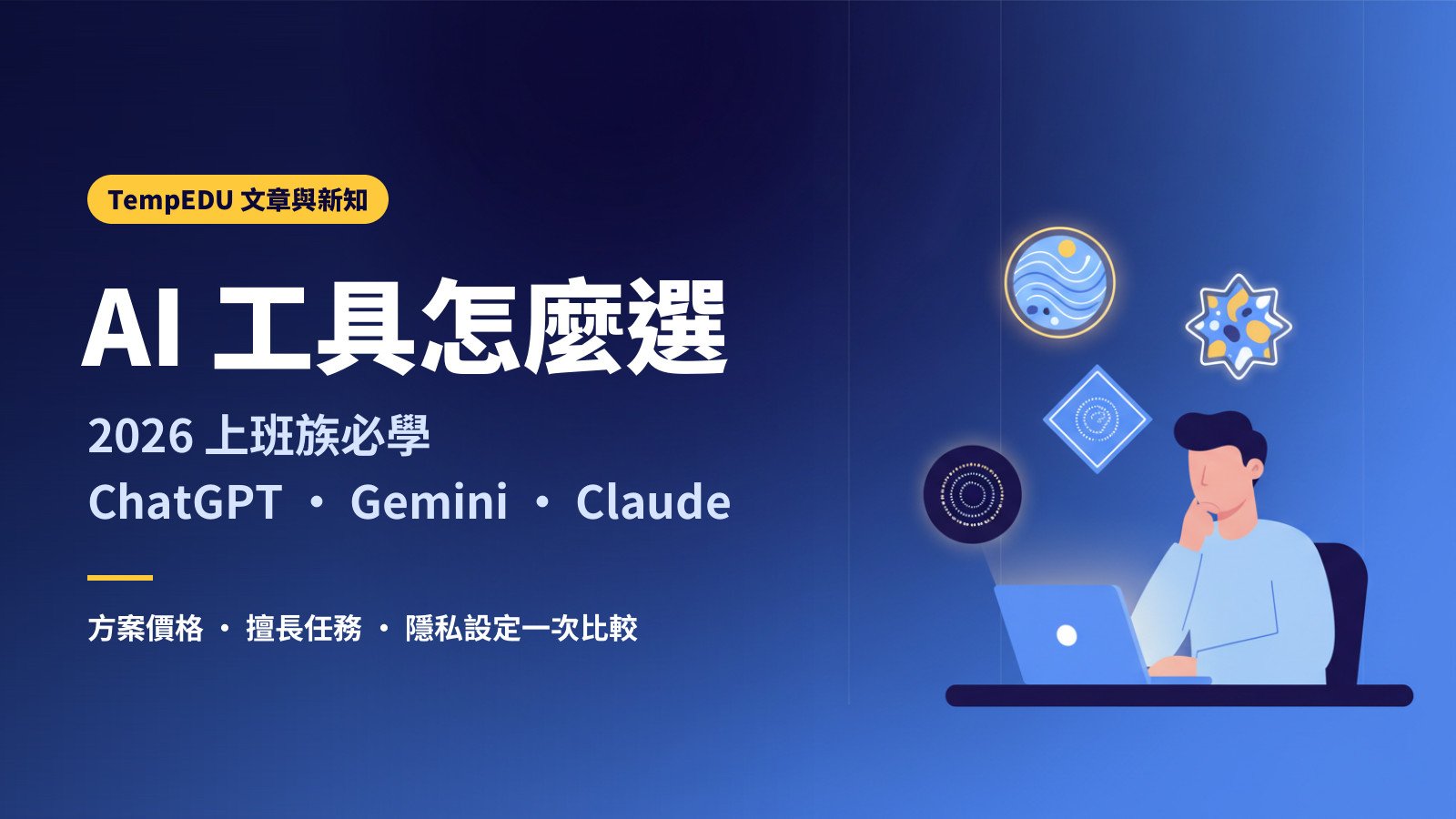 2026 上班族必學 AI 工具：ChatGPT、Gemini、Claude 怎麼選（文章封面）
