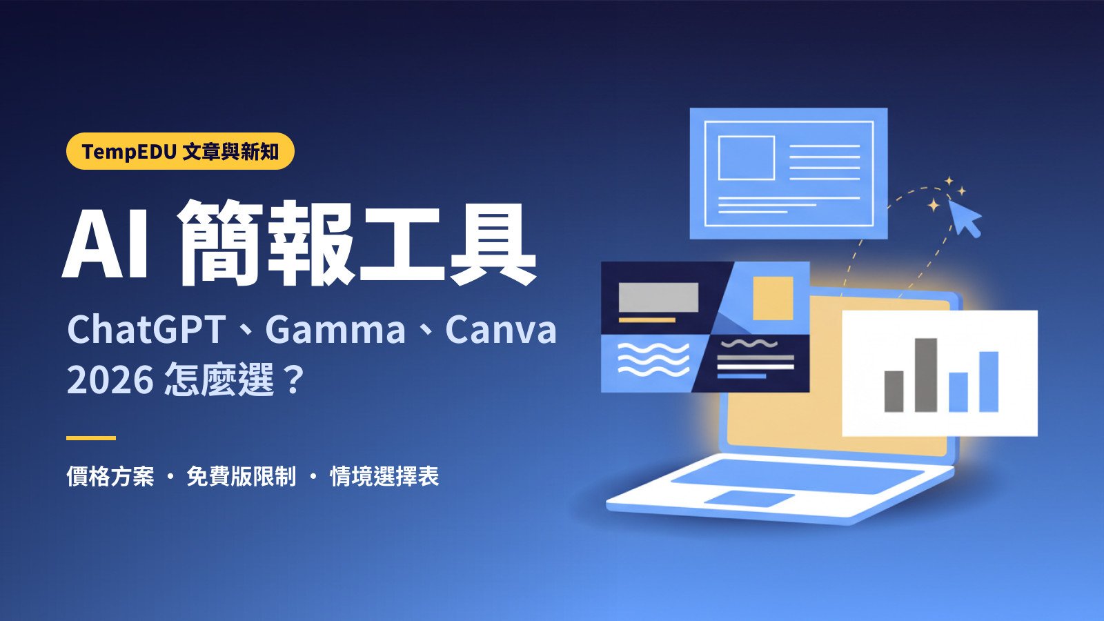 2026 AI 簡報工具比較:ChatGPT、Gamma、Canva 怎麼選?(文章封面)