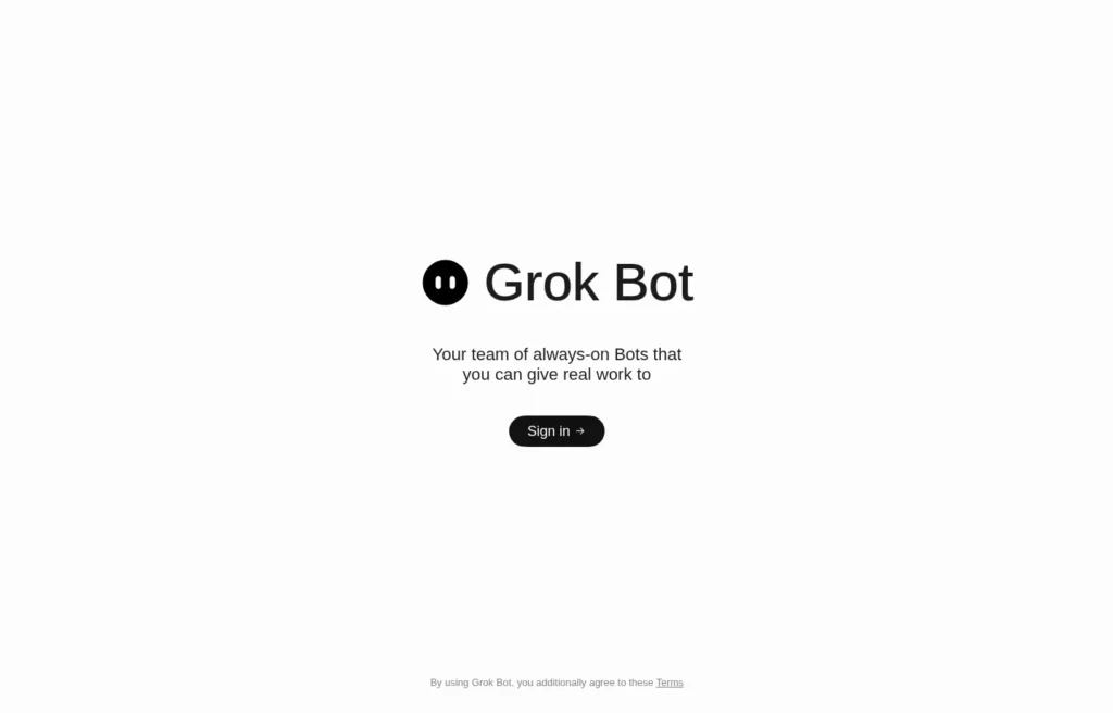Grok Bot 桌面 App 歡迎畫面，中央有 Sign in 按鈕